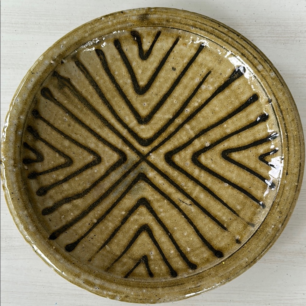 Handcrafted Tan and Brown Ceramic Plate